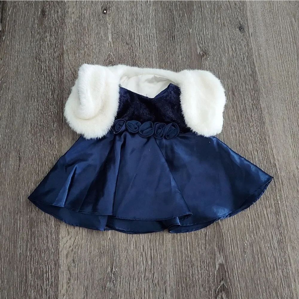 Build-A-Bear Holiday Christmas Formal Dress with Faux Fur Capelet